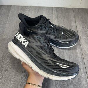 Hoka One One Mens Clifton 9 1132210 BWHT Black Running Shoes Sneakers Sz 12.5 2E